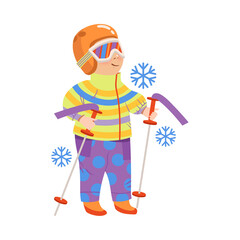 Funny Boy Athlete in Winter Sportswear and Glasses Skiing Vector Illustration