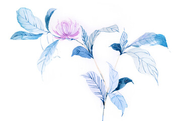 Watercolor illustration of flowers and leaves.Manual composition.Design for cover, fabric, textile, wrapping paper .