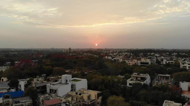 Sunset in New Delhi India Aerial