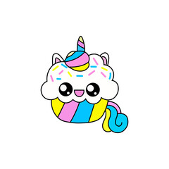 vector graphic illustration of mascot, kawaii unicorn cupcake icon or unicorn cupcake logo