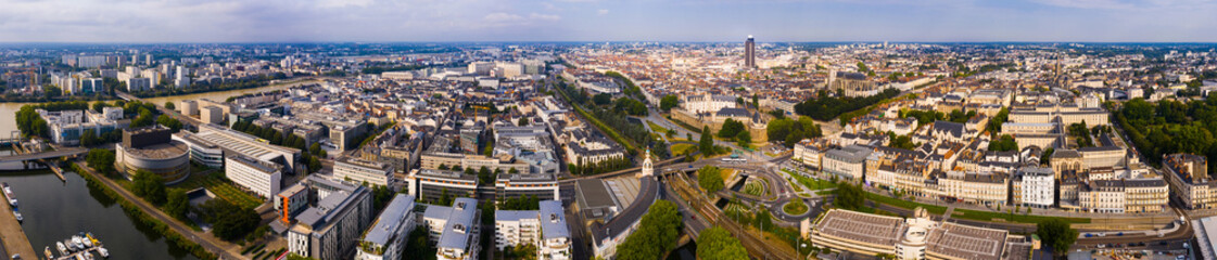 Obraz premium General panoramic view of modern Nantes cityscape on summer day, France..