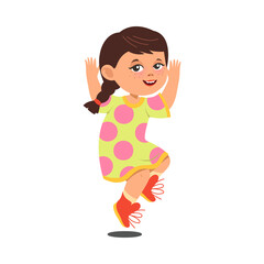Cute Freckled Girl Jumping with Joy and Excitement Vector Illustration