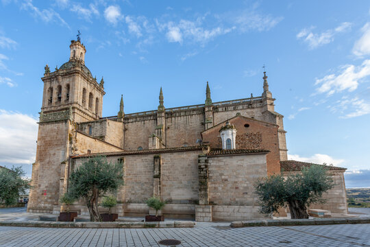 CORIA, SPAIN - Oct 22, 2020: Coria, Caceres, Spain. October 22, 2020. Cathedral of Santa Maria de la Asuncion in Coria