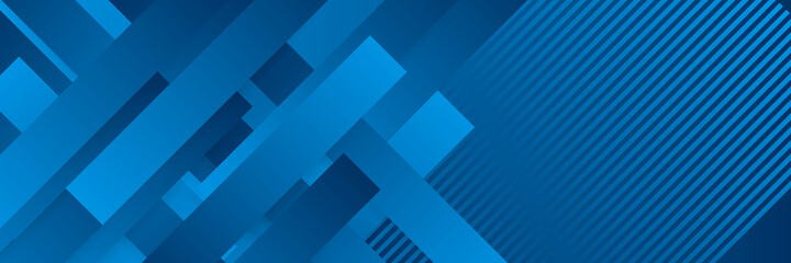 Blue abstract banner background design with light blue stripes