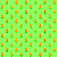 yellow maze or corn with green leaves on green background repeat pattern
