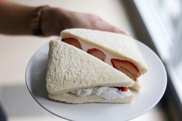 Strawberry and kiwi cream sandwich,Japanese style sweet sandwiches.