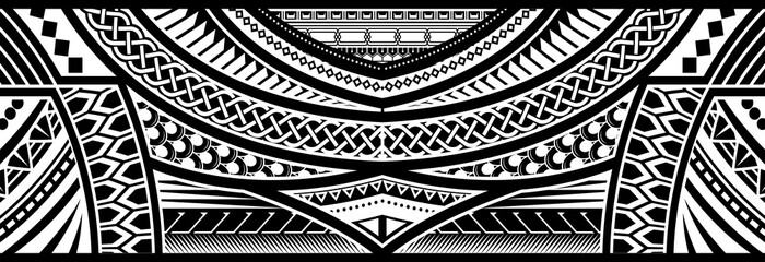 Art tattoo sleeve in polynesian border