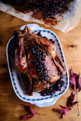 ROAST CHICKEN WITH PERSIMMONS AND SAGE.