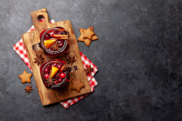 Christmas greeting card with cookies and mulled wine