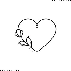 heart flower, floral border vector icon in outlines