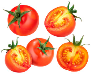 Collection of Fresh Tomato isolated on white background, Red Tomato on white with clipping path.