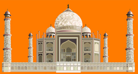 High quality, detailed most famous World landmark. Vector illustration of Taj Mahal an ancient Palace in India. Travel vector
