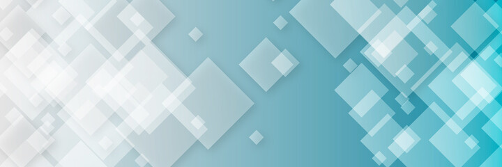Fototapeta premium Blue abstract vector business long banner template. Business minimal background with square frame
