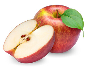 Red Apple with leaves isolated on white background, Red Envy apple on white background With...