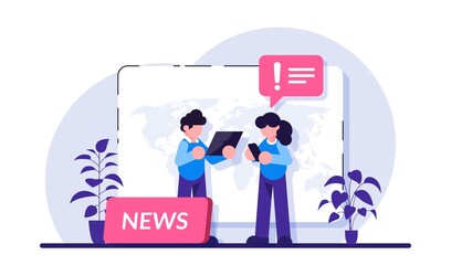 Limit your news intake concept. Social media connections. online news, News webpage, information about events, activities, company information and announcements. Modern flat illustration.
