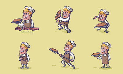 baker vintage character cooking cartoon with brown bread