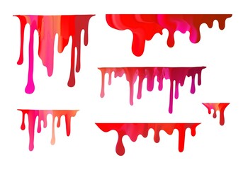 Red paint splatter. Horror leak. Ink drip and melting drops of blood.