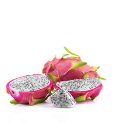 Dragon fruit with pink peel on white background