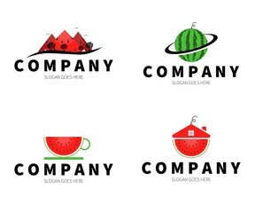 Set of Watermelon logo. Watermelon Mountain, Planet, Home, Cup logo concept. Vector Design Illustration.