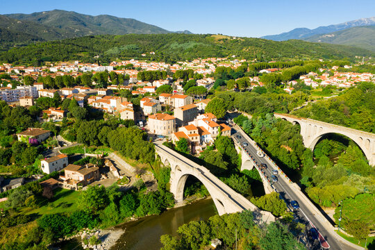 Panoramic view from above on the city Ceret. France
