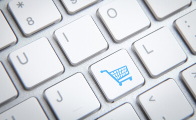 Shopping cart symbol on a computer keyboard.