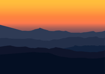 Autumn mountains landscape silhouettes, sunset. Vector illustration