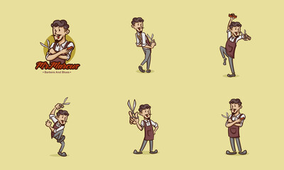 the male hairdresser cuts hair as a classic character