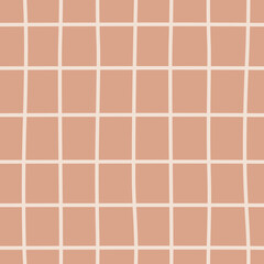 Geometric seamless pattern, hand drawn doodle grid in pastel colors, trendy abstract shape, square and line. Trendy vector illustration in flat cartoon style, simple template for wrapping paper decor.