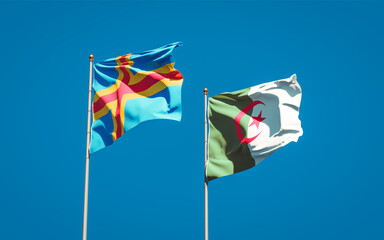 Beautiful national state flags of Algeria and Aland Islands together at the sky background. 3D artwork concept.