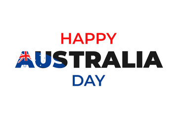 Happy Australia Day greeting card. Australian flag grunge vector illustration. Lettering and watercolor Australia nation symbol on white background.