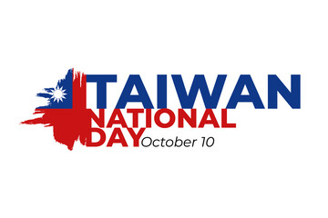 National Day of Taiwan. Taiwanese flag grunge vector illustration on white background with red and blue text.