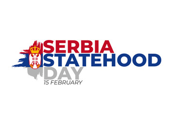 Serbia Statehood day greeting card, banner, poster design print. Serbian flag grunge vector illustration on white background. National holiday.