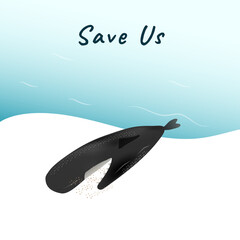 A dead stranded whale on sand beach vector isolated on white background for climate change and global warming campaign