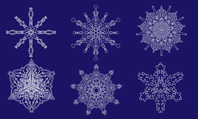 Set of winter white snowflakes. Vector.