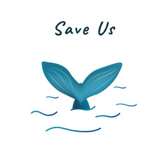 A giant tail whale above ocean vector for global warming campaign isolated on white background