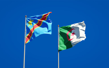 Beautiful national state flags of Algeria and Congo together at the sky background. 3D artwork concept.