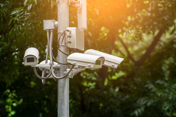 CCTV security surveillance camera on the pole 