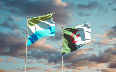 Beautiful national state flags of Sierra Leone and Algeria together at the sky background. 3D artwork concept.