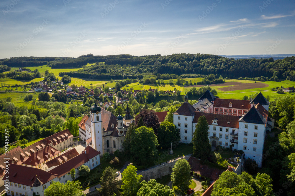 Wall mural Aerial drone shot of the basilica in Weingarten, Germany