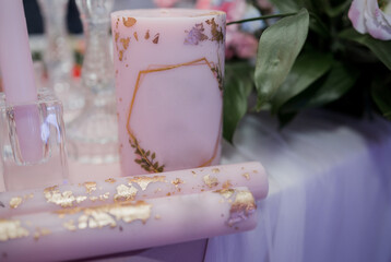 candles on the wedding table with decor