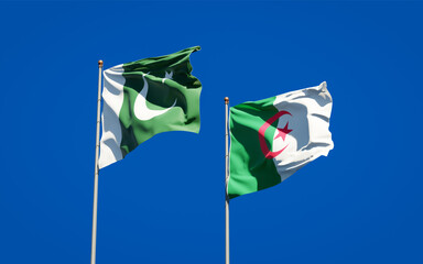 Beautiful national state flags of Pakistan and Algeria together at the sky background. 3D artwork concept.