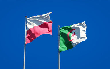Beautiful national state flags of Poland and Algeria together at the sky background. 3D artwork concept.