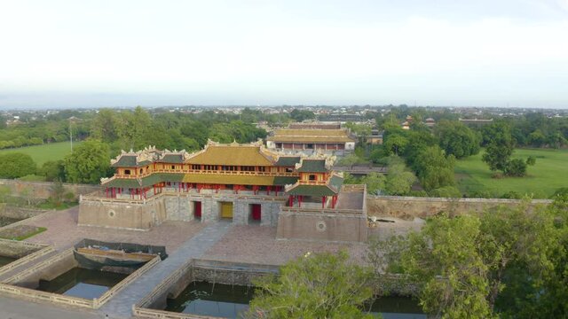 Aerial view of the Hue Citadel in Vietnam. Imperial Palace moat ,Emperor palace complex, Hue city, Vietnam. Travel and landscape concept