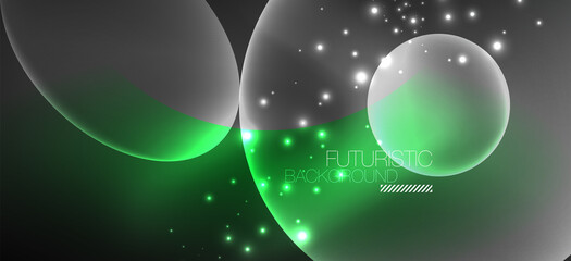 Neon ellipses abstract backgrounds. Shiny bright round shapes glowing in the dark. Vector futuristic illustrations for covers, banners, flyers and posters and other