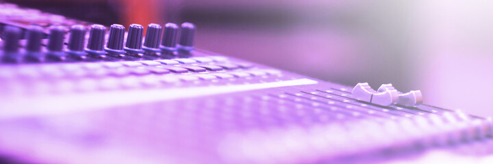 Button Audio and Video Editing Machine for Editing worker. Selective focus