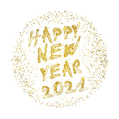 Happy new year 2021 golden glitter hand written typography - 391459968
