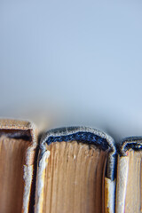 old books, macro view from the bottom