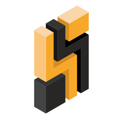 Corporate logo concept. Colored black and yellow isometric blocks