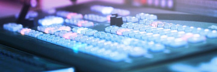 Button Audio and Video Editing Machine for Editing worker. Selective focus