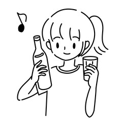 飲み物を飲んで喜ぶ女性のイラスト	

